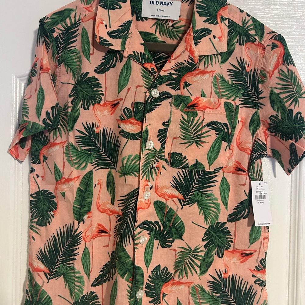 Old Navy Boy’s Flamingo Print Shirt - Pink and Green